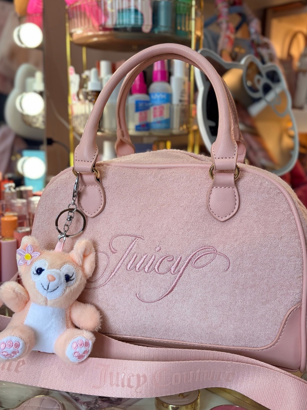 Juicy Couture Pink Plush Satchel with Cute Plush Charm